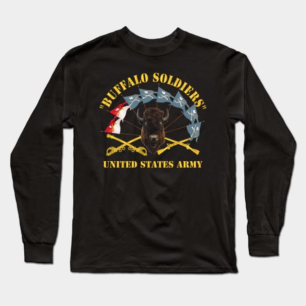 Buffalo Soldiers - Infantry - Cavalry Guidons w Buffalo Head - US Army X 300 Long Sleeve T-Shirt by twix123844